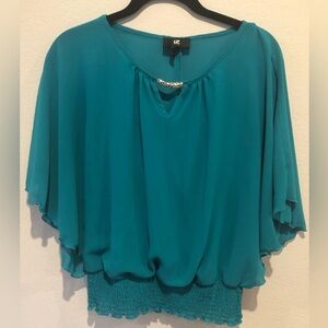 IZ Byer | Chiffon Boho Blouse | Built-In Cami | Smocked Waist | EUC